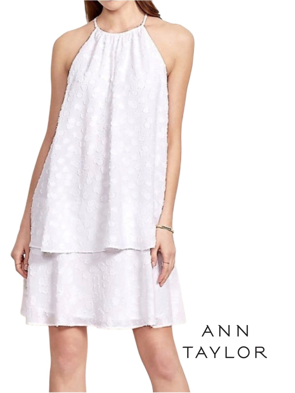 Ann Taylor White Textured Halter Shift Dress
